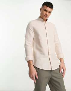 Элегантная льняная рубашка стандартного кроя с воротником-стойкой ASOS DESIGN