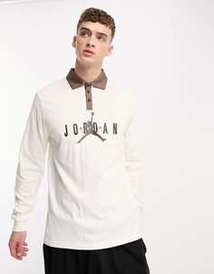 Белоснежная футболка-поло с длинными рукавами и рисунком Jordan Jumpman