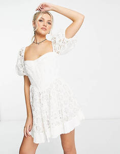 Белое корсетное платье мини с вышивкой Bardot