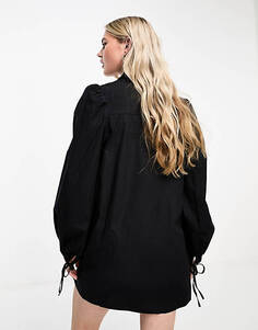 Черное мини-платье с воротником Monki и рукавами-фонариками