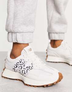 Белые кроссовки New Balance 327 с леопардовым принтом