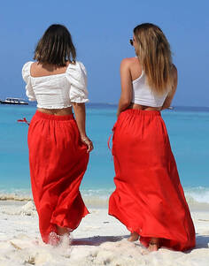 Красная юбка макси с запахом и вуалью Labelrail x Collyer Twins