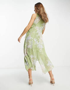 Зеленое платье миди AllSaints Capri Venetia с цветочным принтом