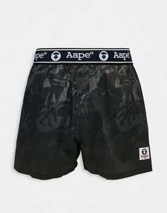 Черные хлопковые боксеры Aape by A Bathing Ape с камуфляжным принтом и поясом с логотипом
