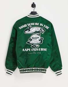 Зеленая университетская куртка класса люкс AAPE By A Bathing Ape