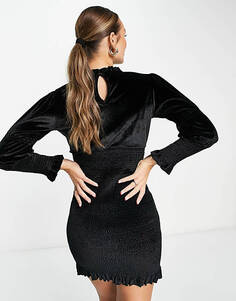 Черное бархатное платье мини со сборками French Connection