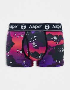Фиолетовые боксеры Aape by A Bathing Ape с камуфляжным принтом и поясом с логотипом