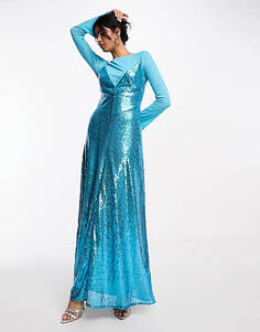 Платье-комбинация цвета морской волны с пайетками Daska и съемным топом в тон
