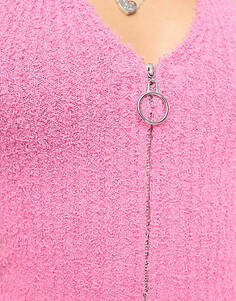 Вязаный топ с застежкой-бретелькой и молнией на воротнике ASOS DESIGN Petite из фактурной пряжи розового цвета
