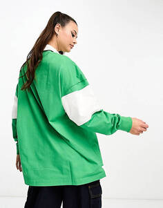 Зеленая футболка для регби с линейным логотипом Tommy Jeans