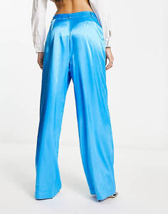 Синие атласные брюки с заниженным поясом Miss Selfridge