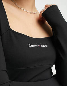 Черное облегающее платье с линейным логотипом Tommy Jeans