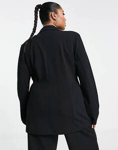 Черный трикотажный пиджак с поясом ASOS DESIGN Curve