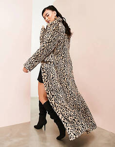 Длинное пальто с леопардовым принтом из искусственного меха ASOS LUXE
