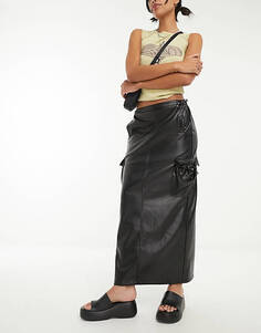 Черная юбка миди из искусственной кожи с завязками Emory Park