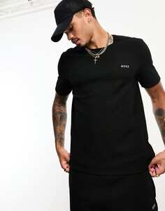 Черная футболка с вафельным логотипом Boss Bodywear