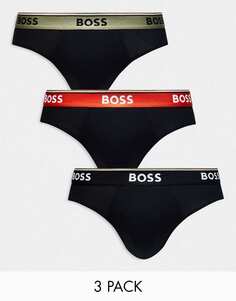 Комплект из трех трусов Boss Bodywear с контрастными поясами черного цвета