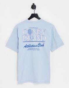 Синяя футболка легкоатлетического клуба Coney Island Picnic с принтом на груди и спине