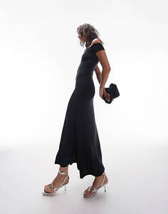 Черное супермягкое моделирующее платье макси с открытыми плечами Topshop