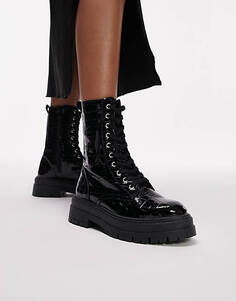 Черные лакированные ботинки на шнуровке Topshop Karter