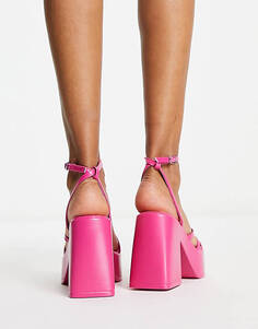 Ярко-розовые босоножки на каблуке на платформе schuh Exclusive Sia