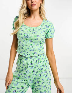 Зеленый пижамный топ с пуговицами-пуантами и цветочным принтом ASOS DESIGN