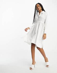 Белое платье-рубашка мини с завязкой на талии French Connection