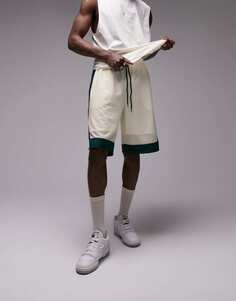 Баскетбольные шорты оверсайз цвета экрю и зеленого цвета Topman