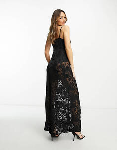 Черное платье миди в стиле 90-х с цветочным принтом NA-KD x Mimi AR