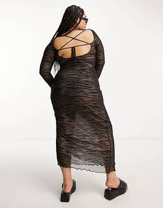 Платье миди с длинными рукавами и решеткой на спине ASOS DESIGN Curve