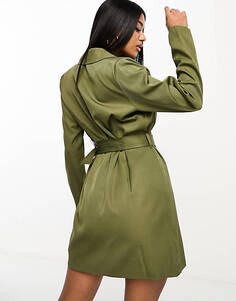 Эксклюзивное зеленое мини-платье-блейзер с поясом In The Style