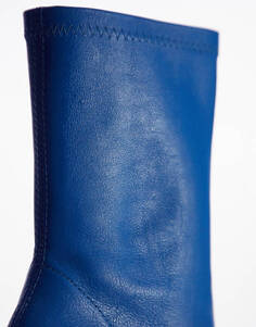 Синие кожаные ботинки премиум-класса на каблуке с круглым носком Topshop Bowie