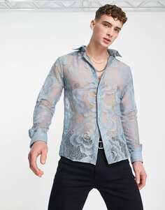 Узкая рубашка из синего кружева с цветочным принтом Twisted Tailor hayek