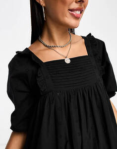 Черное пляжное пляжное мини-платье с объемной вышивкой Isla &amp; Bird