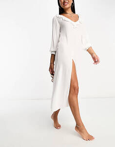 Белое пляжное летнее платье с длинными рукавами и оборками Isla &amp; Bird