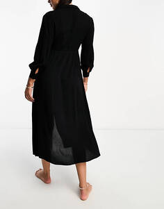 Черное пляжное летнее платье-рубашка с разрезом Isla &amp; Bird