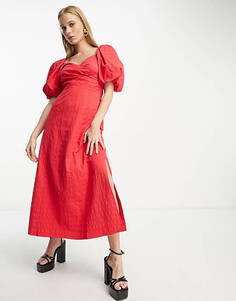 Красное платье миди с объемными рукавами &amp; Other Stories