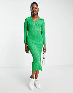 Зеленое трикотажное платье миди-поло Urban Bliss