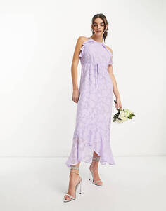 Сиреневое текстурированное платье макси с воротником-бретелькой и драпированной оборкой YAS Bridesmaid Y.A.S