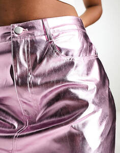 Юбка миди Amy Lynn Lupe розового цвета с эффектом металлик