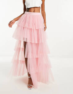 Розовая юбка макси из тюля Lace &amp; Beads