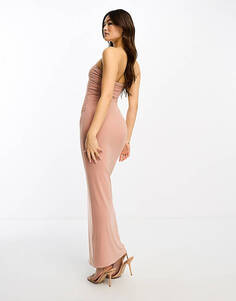 Розовое облегающее платье макси со скульптурной бандо Fashionkilla