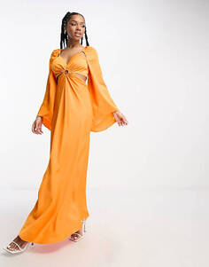 Оранжевое платье макси с длинными рукавами и вырезами Forever New