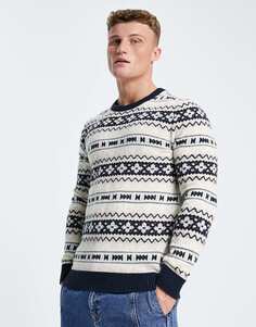 Бежевый вязаный джемпер Selected Homme Fairisle