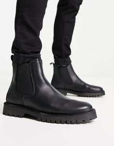 Черные кожаные ботинки челси на массивной подошве Selected Homme