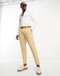 Светло-коричневые элегантные брюки с двойными складками New Look
