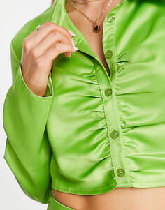 Эксклюзивная укороченная рубашка со сборками In The Style салатового цвета