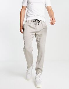 Бежевые зауженные брюки из льняного твила Calvin Klein