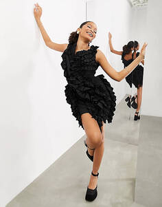 Черное структурированное мини-платье с экстремальными рюшами ASOS EDITION