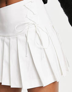 Мини-юбка плиссированного килта со шнуровкой цвета слоновой кости Miss Selfridge